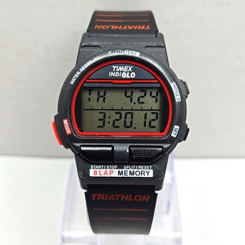 Vintage Timex 8 Lap Ironman Triathlon Digital 36mm Watch Indiglo Red New Battery